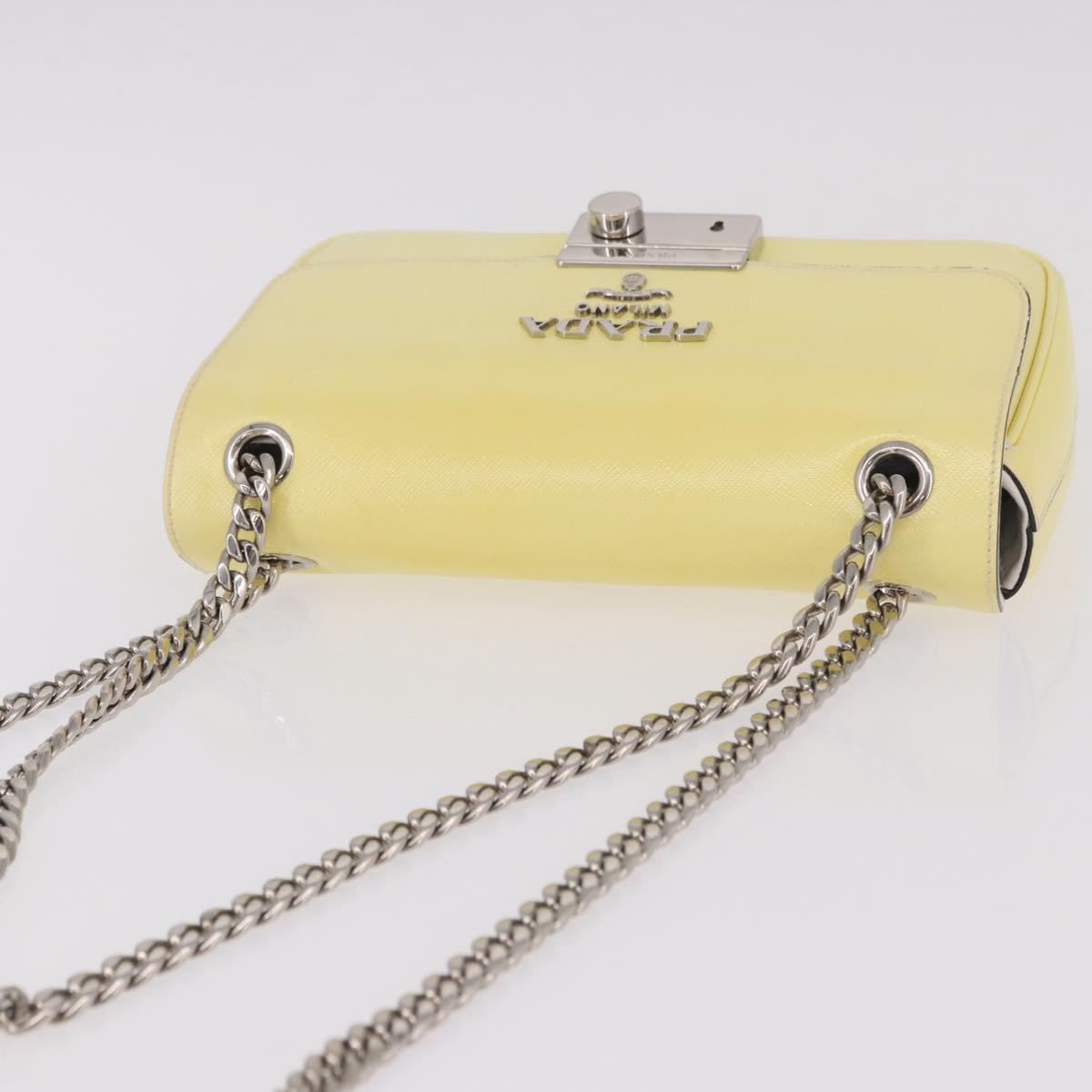 PRADA Chain Shoulder Bag Safiano Leather Yellow Silver Auth 190027A