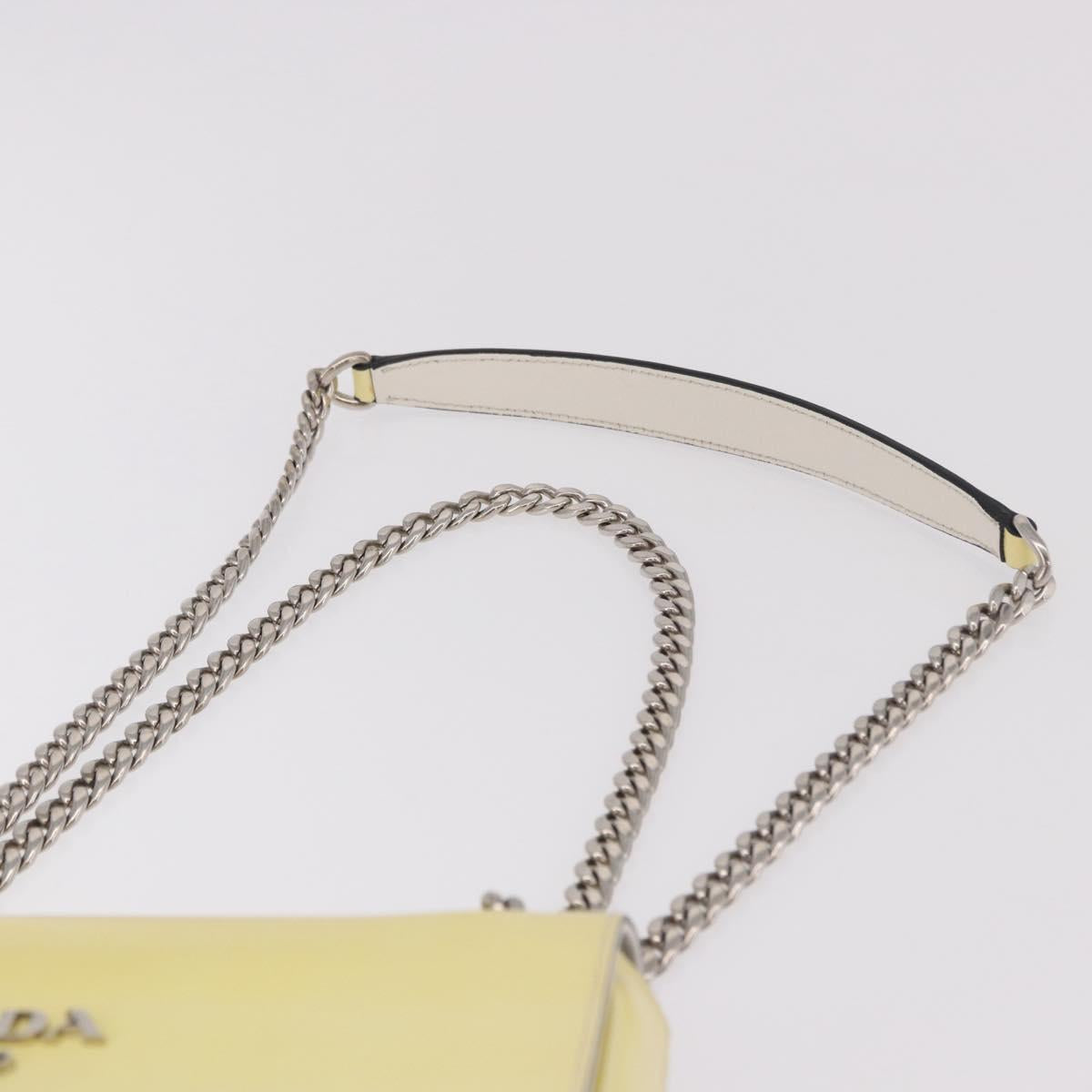 PRADA Chain Shoulder Bag Safiano Leather Yellow Silver Auth 190027A