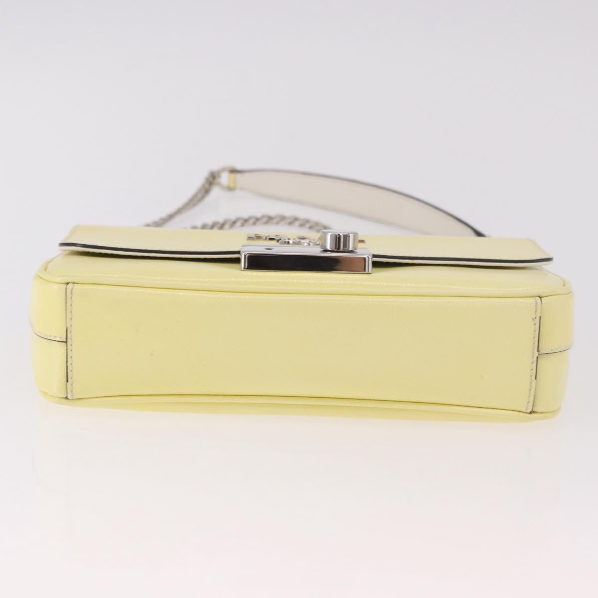 PRADA Chain Shoulder Bag Safiano Leather Yellow Silver Auth 190027A