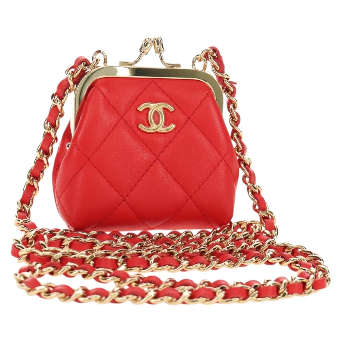 CHANEL Matelasse Chain Bag Lamb Skin Sample Product Red Gold CC Auth 190040SM