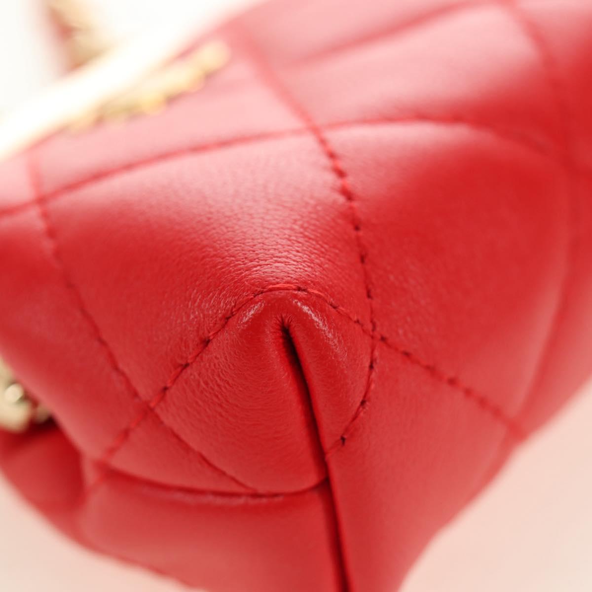 CHANEL Matelasse Chain Bag Lamb Skin Sample Product Red Gold CC Auth 190040SM