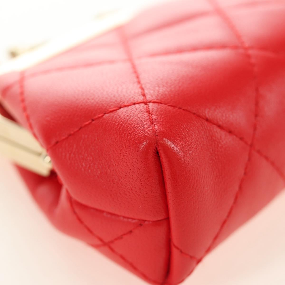 CHANEL Matelasse Chain Bag Lamb Skin Sample Product Red Gold CC Auth 190040SM
