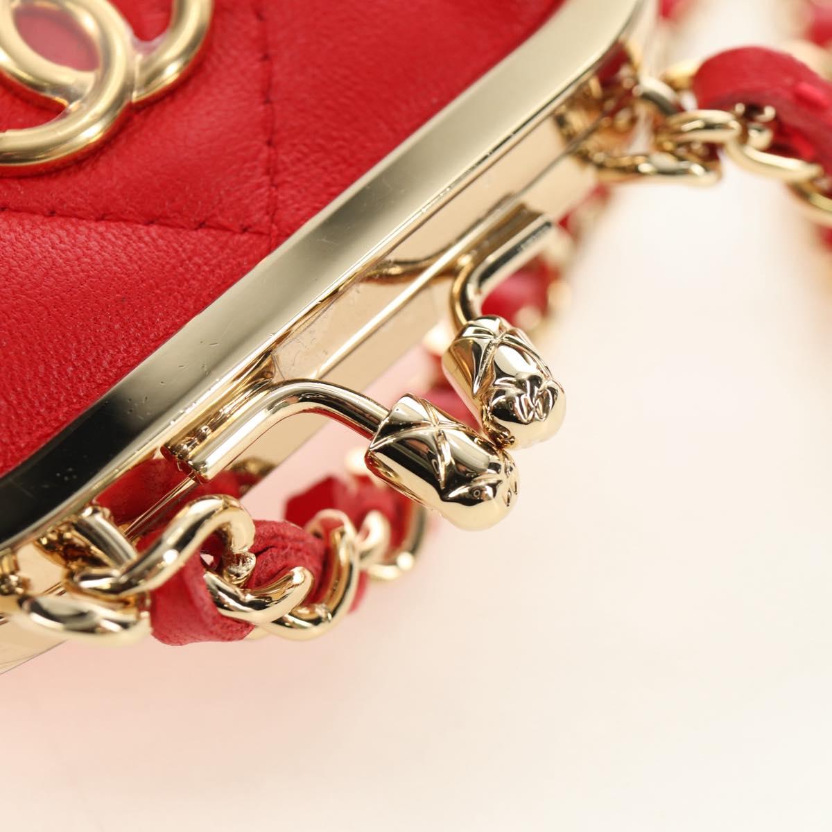 CHANEL Matelasse Chain Bag Lamb Skin Sample Product Red Gold CC Auth 190040SM