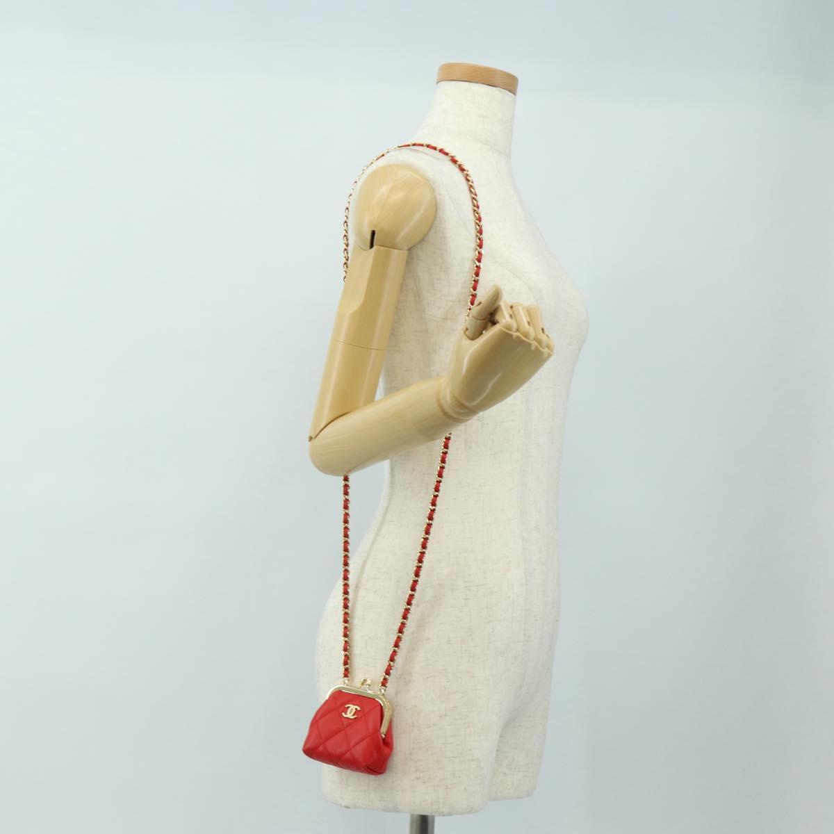 CHANEL Matelasse Chain Bag Lamb Skin Sample Product Red Gold CC Auth 190040SM