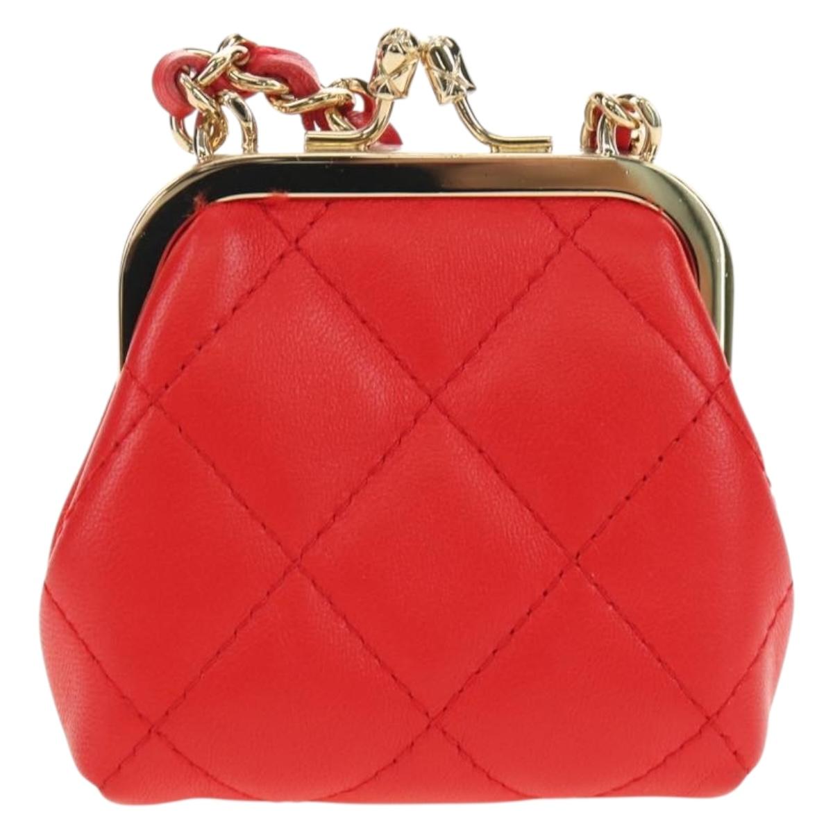 CHANEL Matelasse Chain Bag Lamb Skin Sample Product Red Gold CC Auth 190040SM