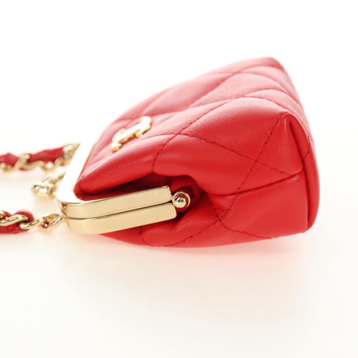 CHANEL Matelasse Chain Bag Lamb Skin Sample Product Red Gold CC Auth 190040SM