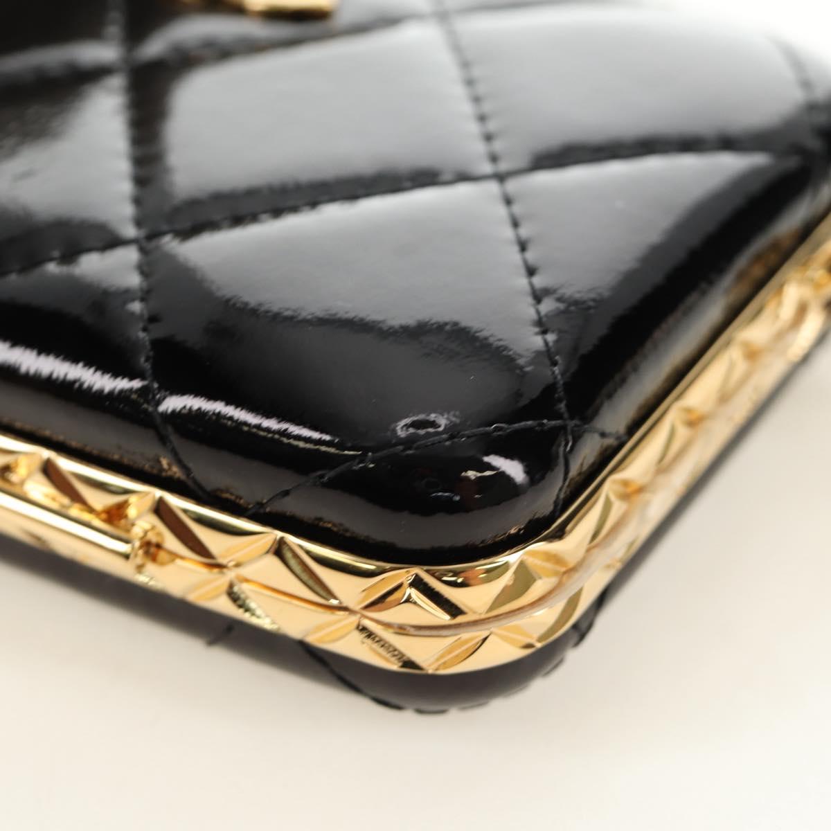 CHANEL Matelasse Chain Shoulder Pouch Patent leather Black CC Auth 190043SAM