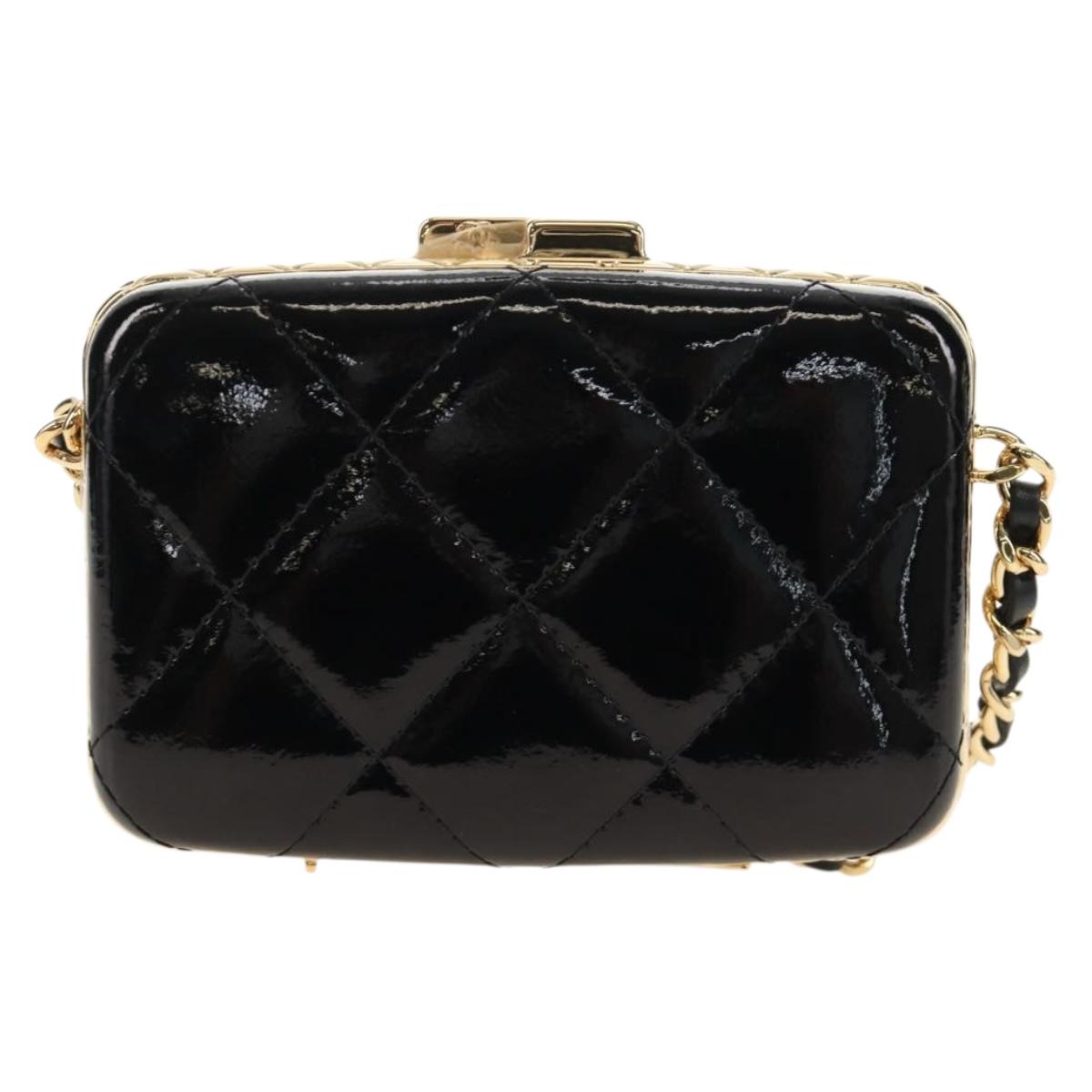 CHANEL Matelasse Chain Shoulder Pouch Patent leather Black CC Auth 190043SAM