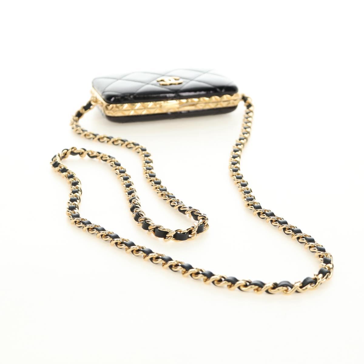 CHANEL Matelasse Chain Shoulder Pouch Patent leather Black CC Auth 190043SAM