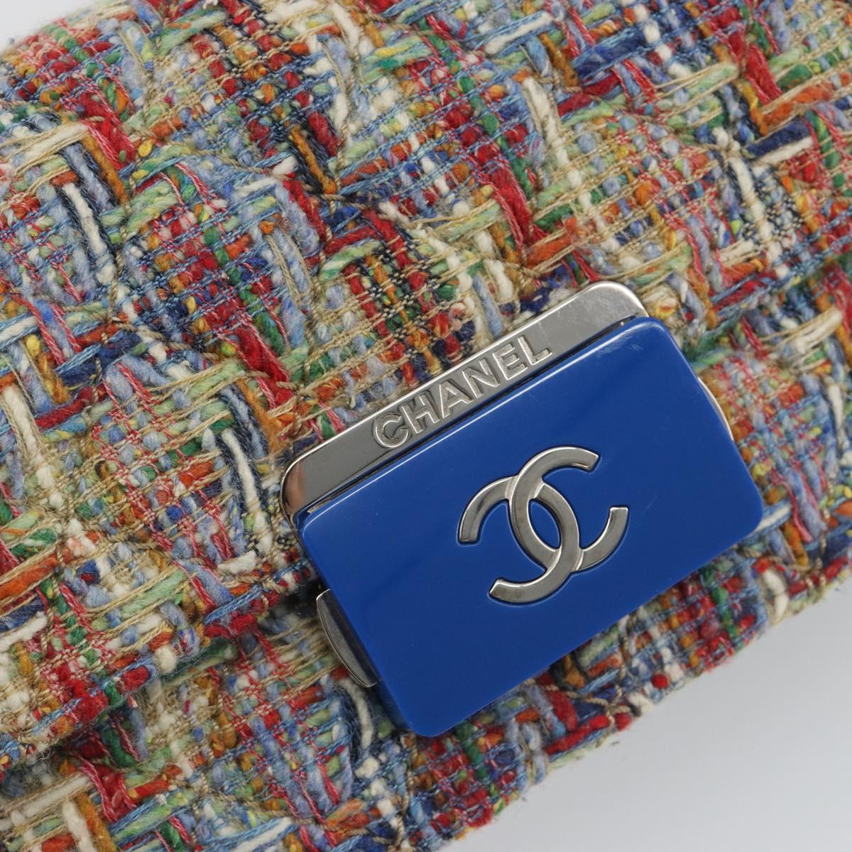 CHANEL Chain Shoulder Bag Tweed Multicolor Silver CC Auth 190044SM