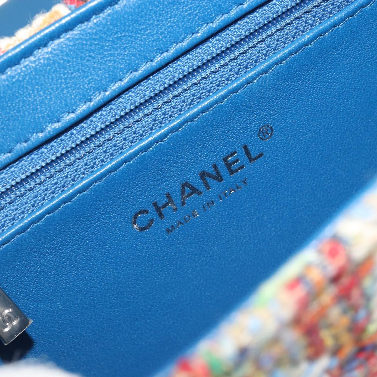 CHANEL Chain Shoulder Bag Tweed Multicolor Silver CC Auth 190044SM