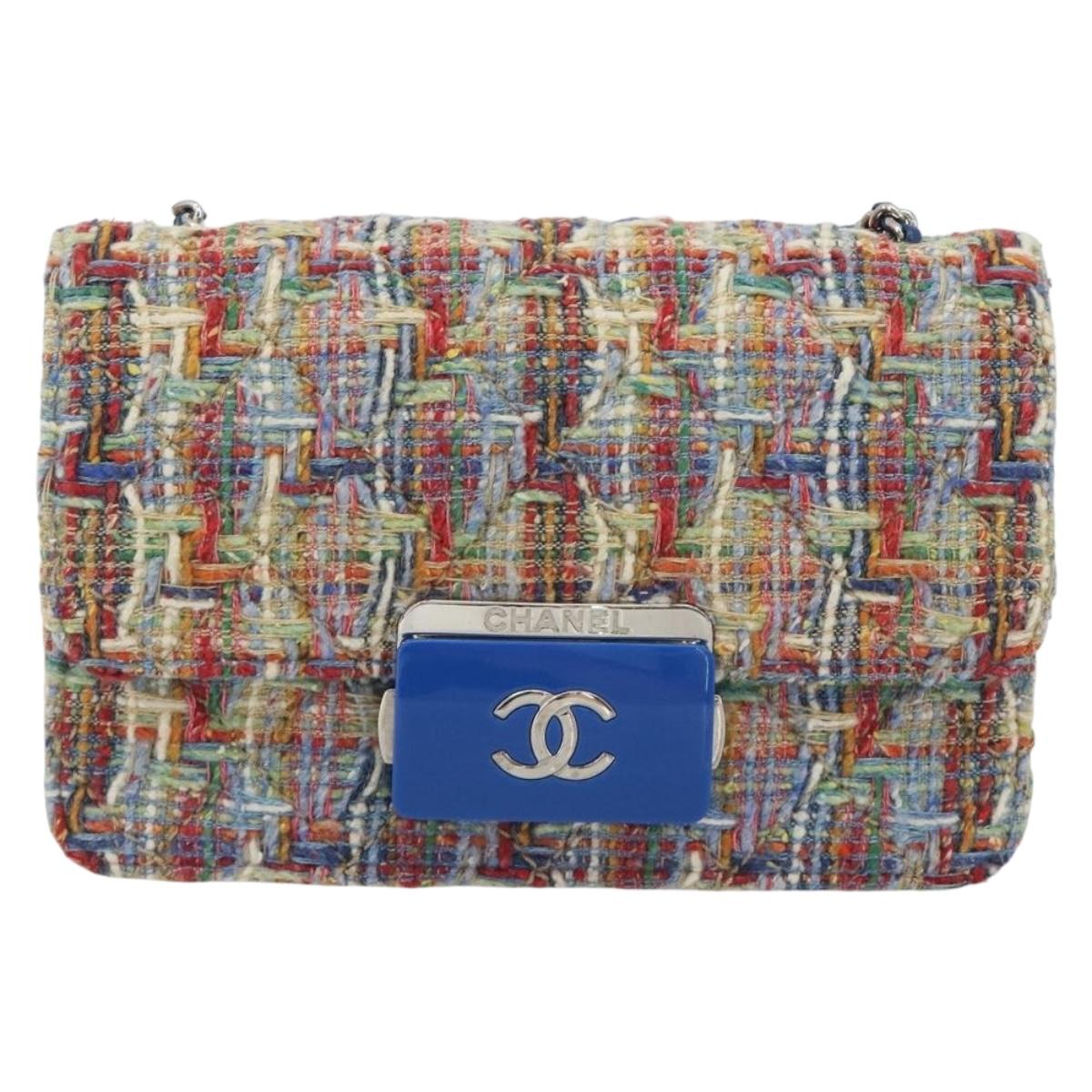 CHANEL Chain Shoulder Bag Tweed Multicolor Silver CC Auth 190044SM