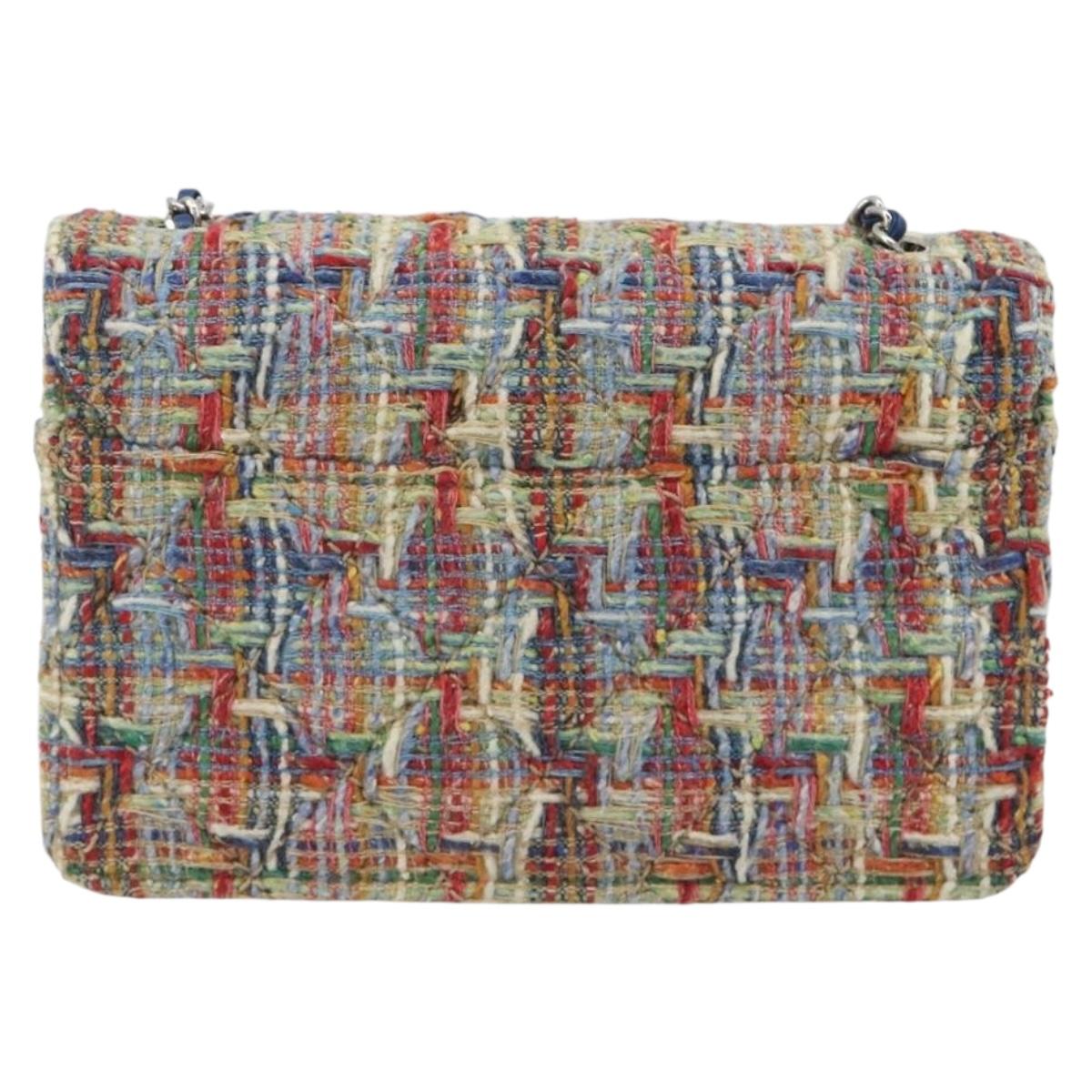 CHANEL Chain Shoulder Bag Tweed Multicolor Silver CC Auth 190044SM
