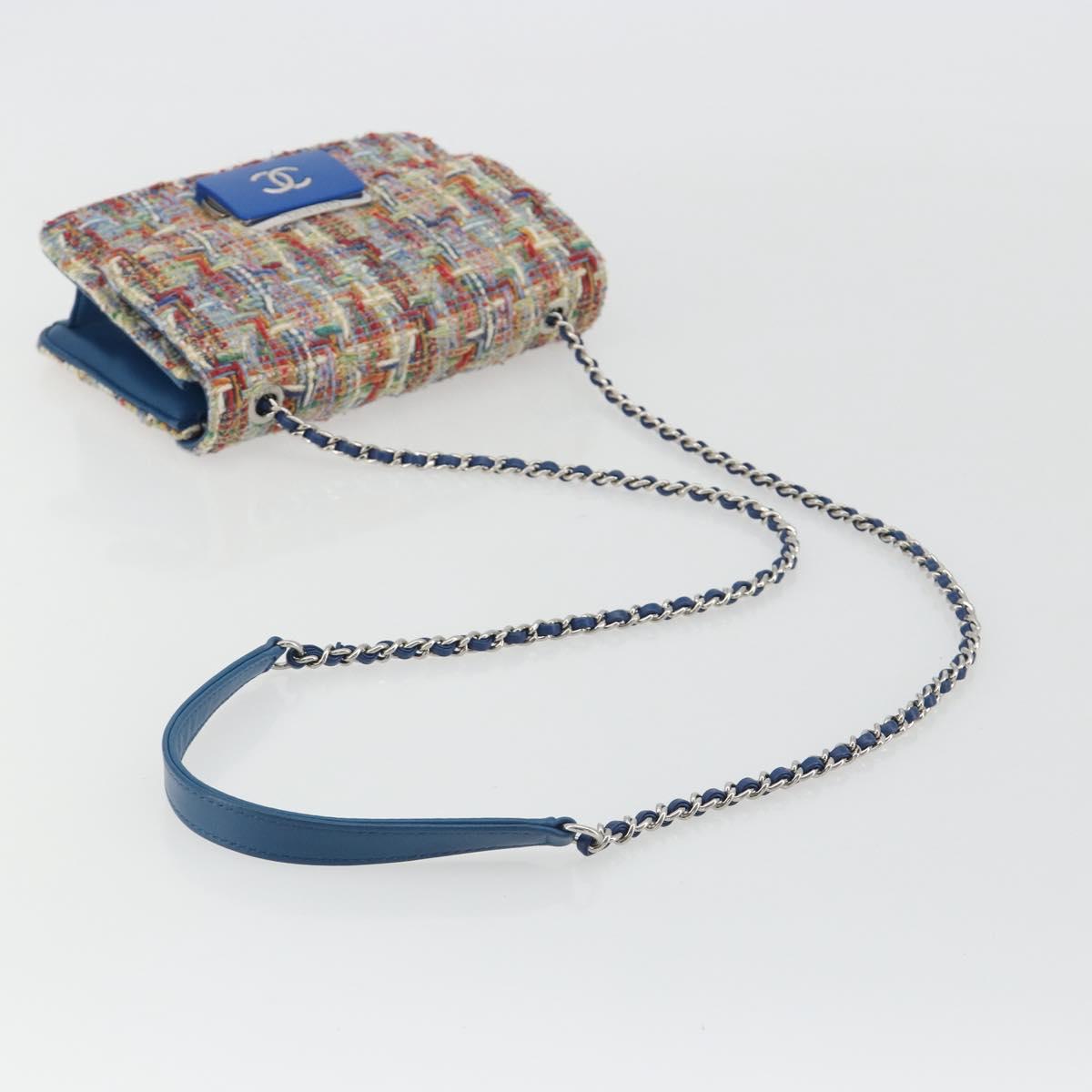 CHANEL Chain Shoulder Bag Tweed Multicolor Silver CC Auth 190044SM