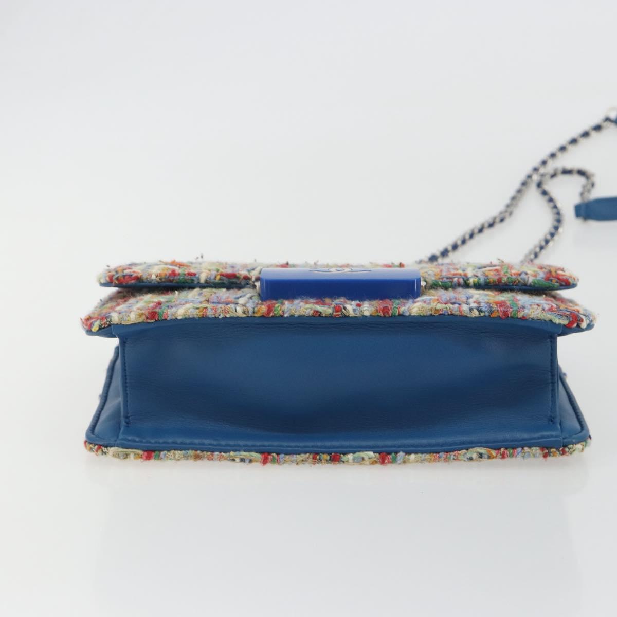 CHANEL Chain Shoulder Bag Tweed Multicolor Silver CC Auth 190044SM