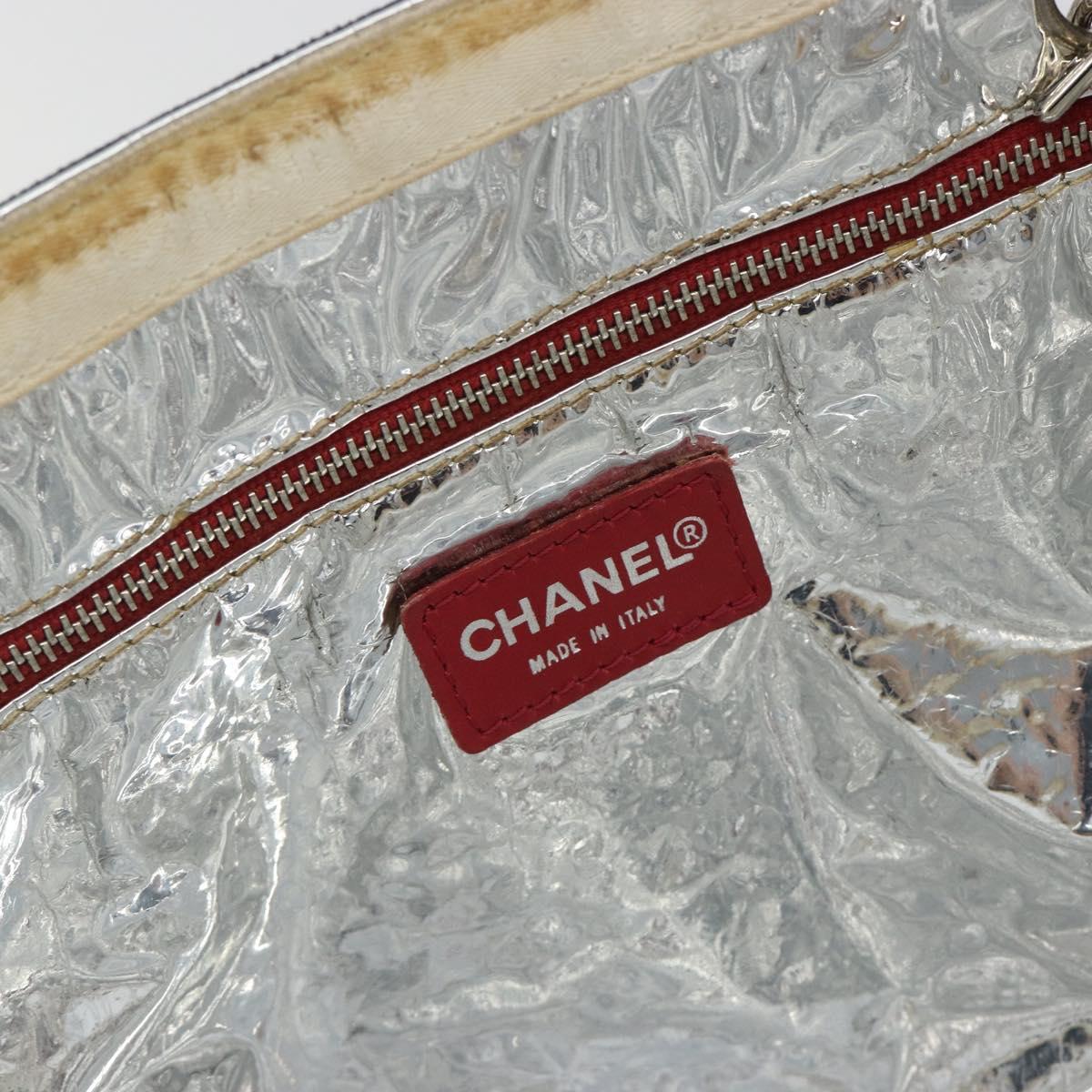 CHANEL Choco Bar Chain Shoulder Tote Bag Canvas Navy Silver CC Auth 190045A