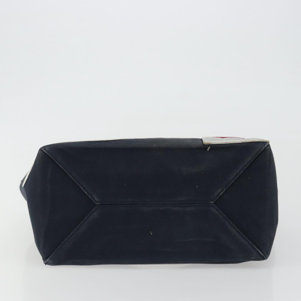 CHANEL Choco Bar Chain Shoulder Tote Bag Canvas Navy Silver CC Auth 190045A