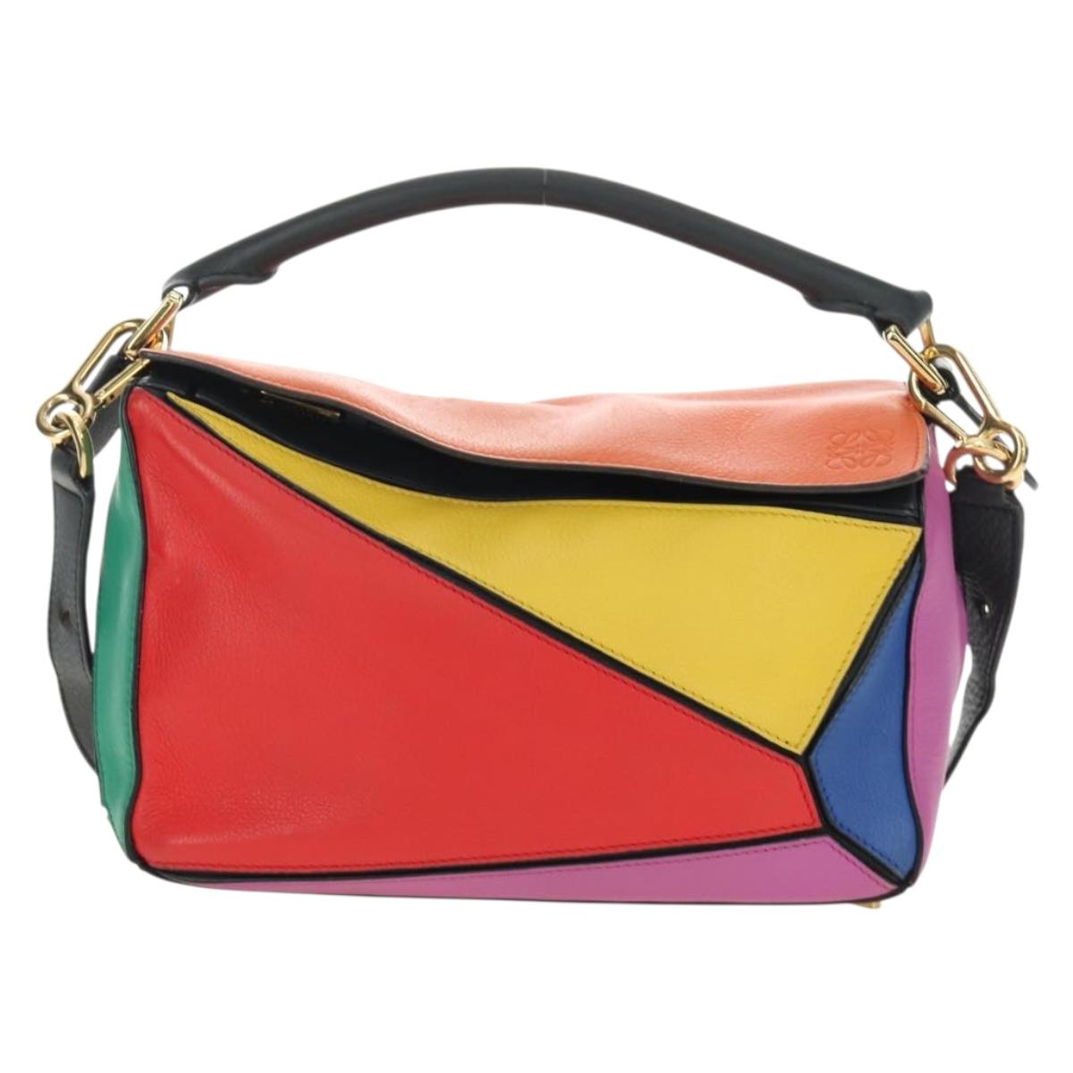 LOEWE Anagram Puzzle Bag Small Bag Leather 2way Multicolor Gold Auth 190046M