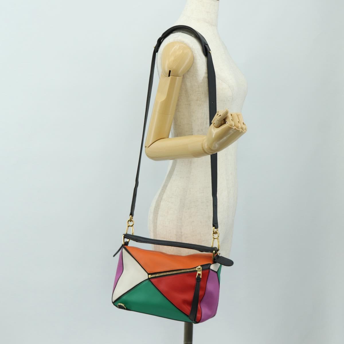 LOEWE Anagram Puzzle Bag Small Bag Leather 2way Multicolor Gold Auth 190046M