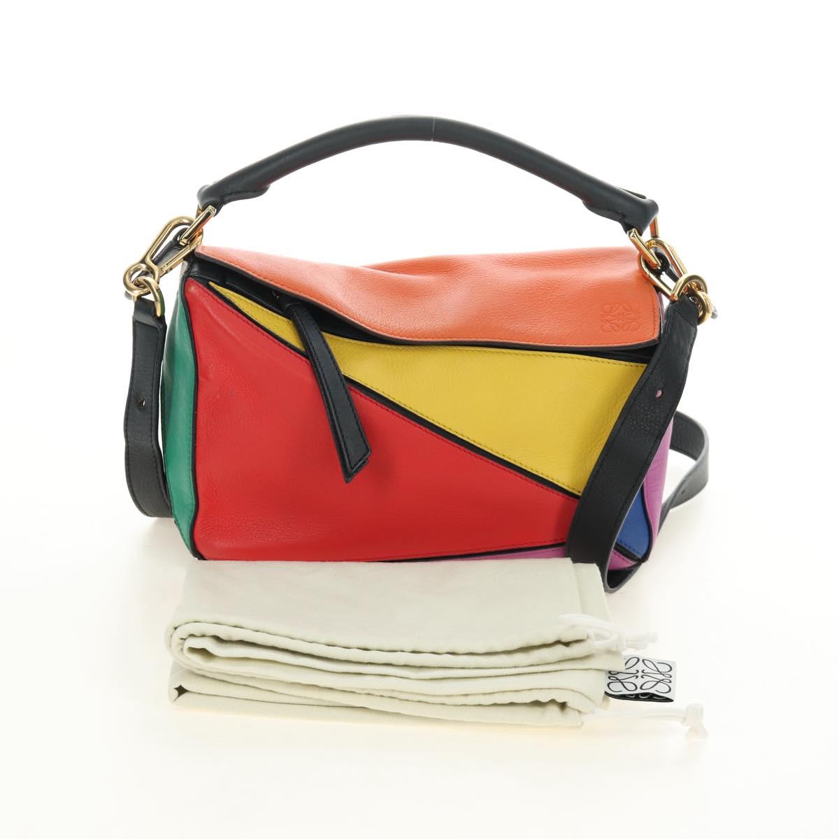 LOEWE Anagram Puzzle Bag Small Bag Leather 2way Multicolor Gold Auth 190046M