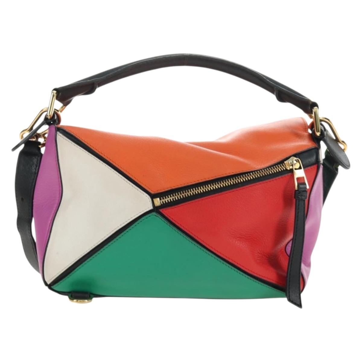 LOEWE Anagram Puzzle Bag Small Bag Leather 2way Multicolor Gold Auth 190046M