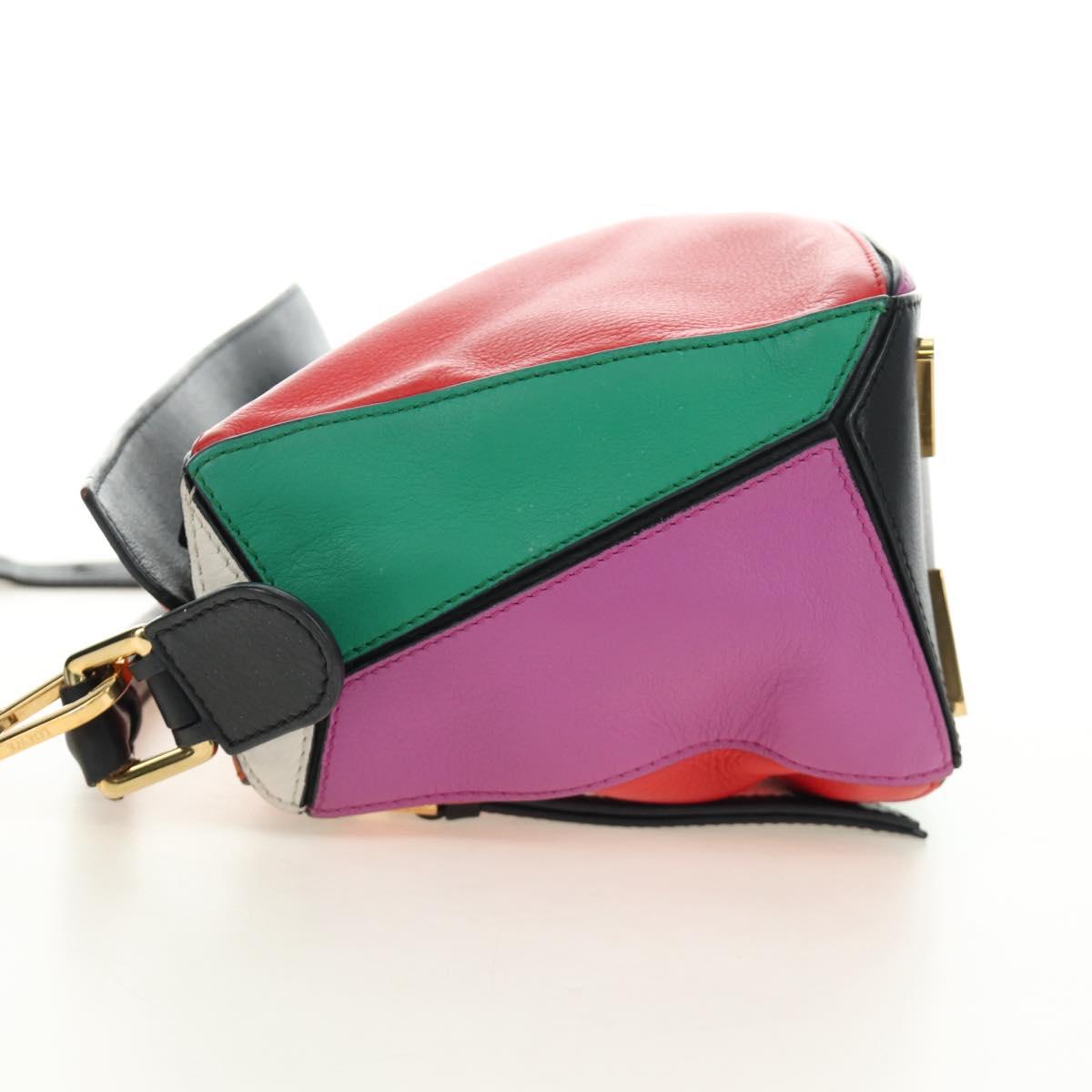 LOEWE Anagram Puzzle Bag Small Bag Leather 2way Multicolor Gold Auth 190046M