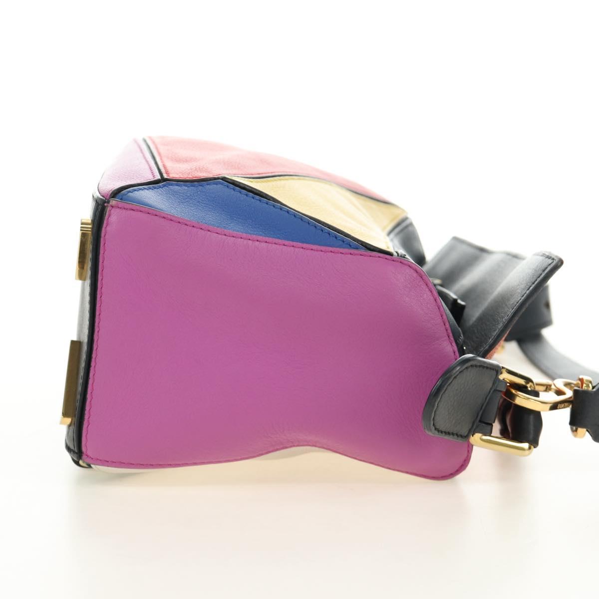 LOEWE Anagram Puzzle Bag Small Bag Leather 2way Multicolor Gold Auth 190046M
