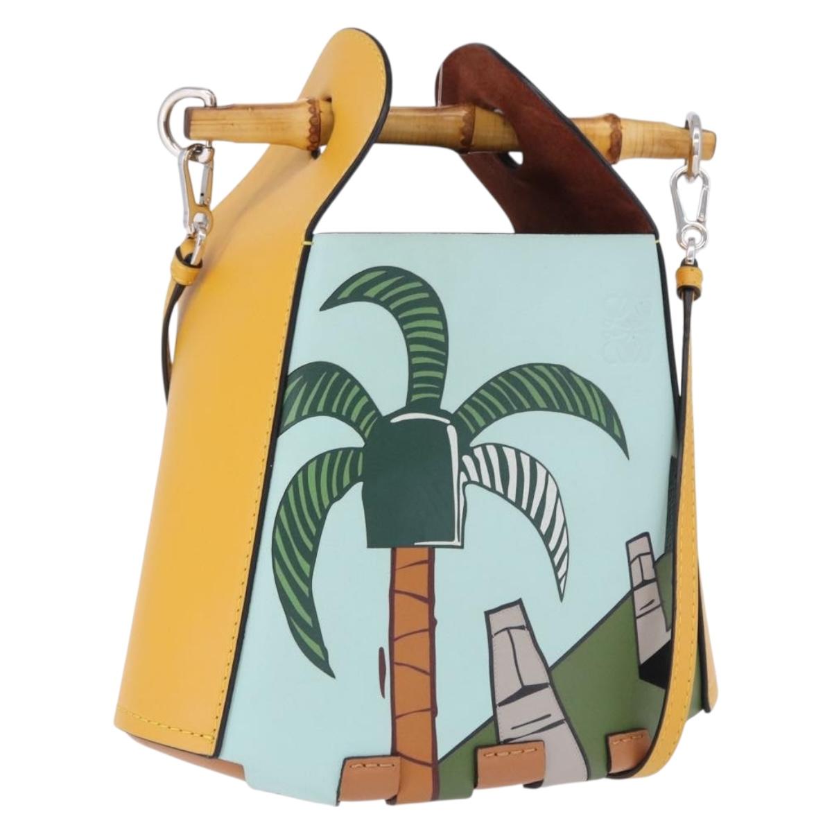 LOEWE Hand Bag Leather 2way KEN PRICE Yellow Silver Auth 190054SM