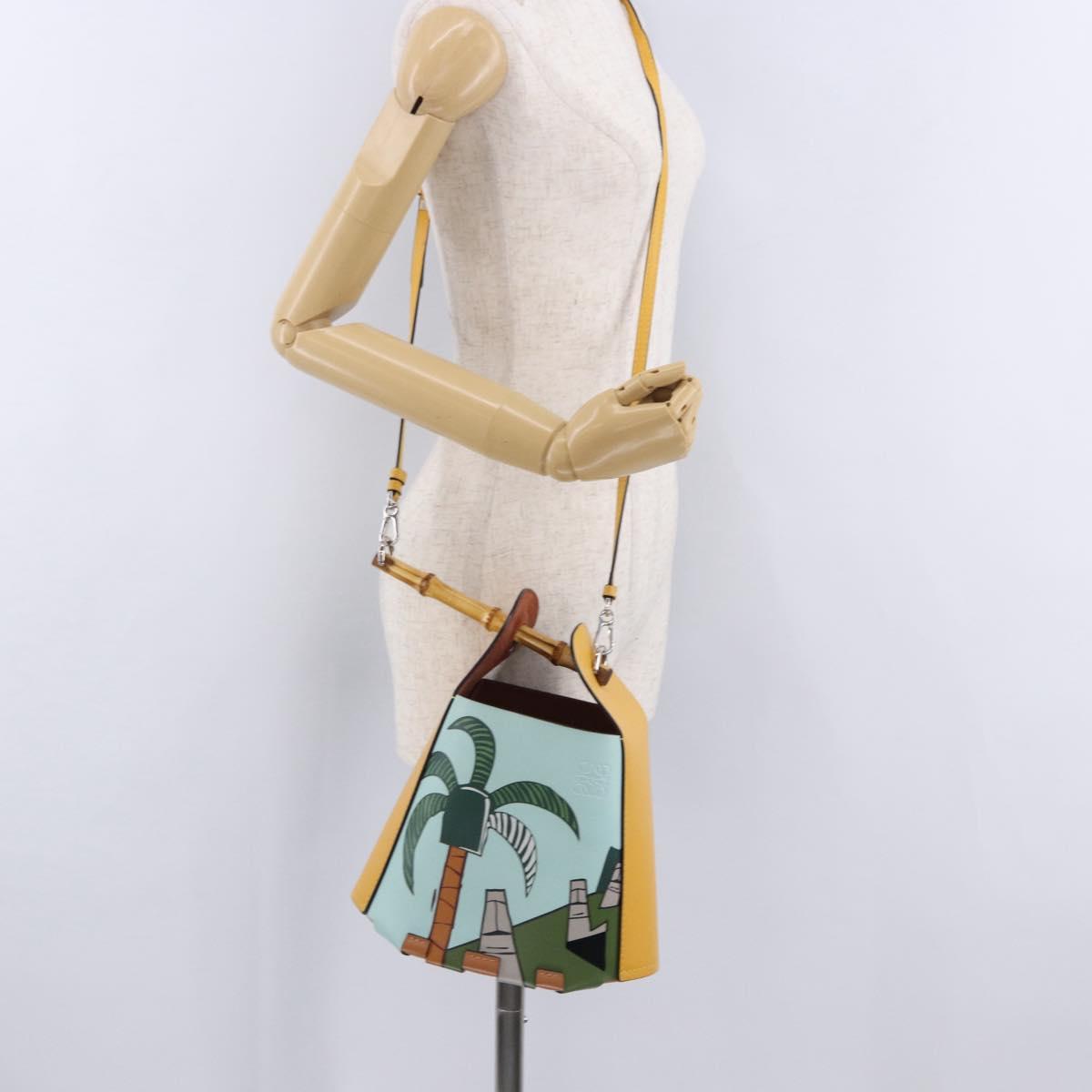 LOEWE Hand Bag Leather 2way KEN PRICE Yellow Silver Auth 190054SM