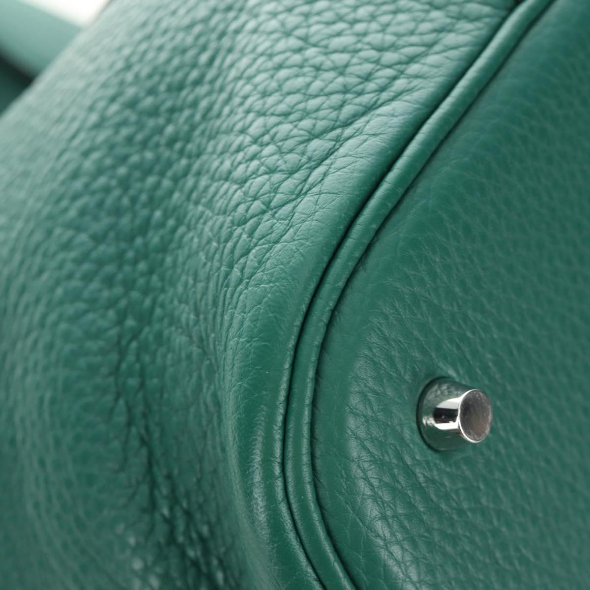 HERMES Picotan Lock GM Hand Bag Taurillon Clemence Green Silver Auth 190070SAM