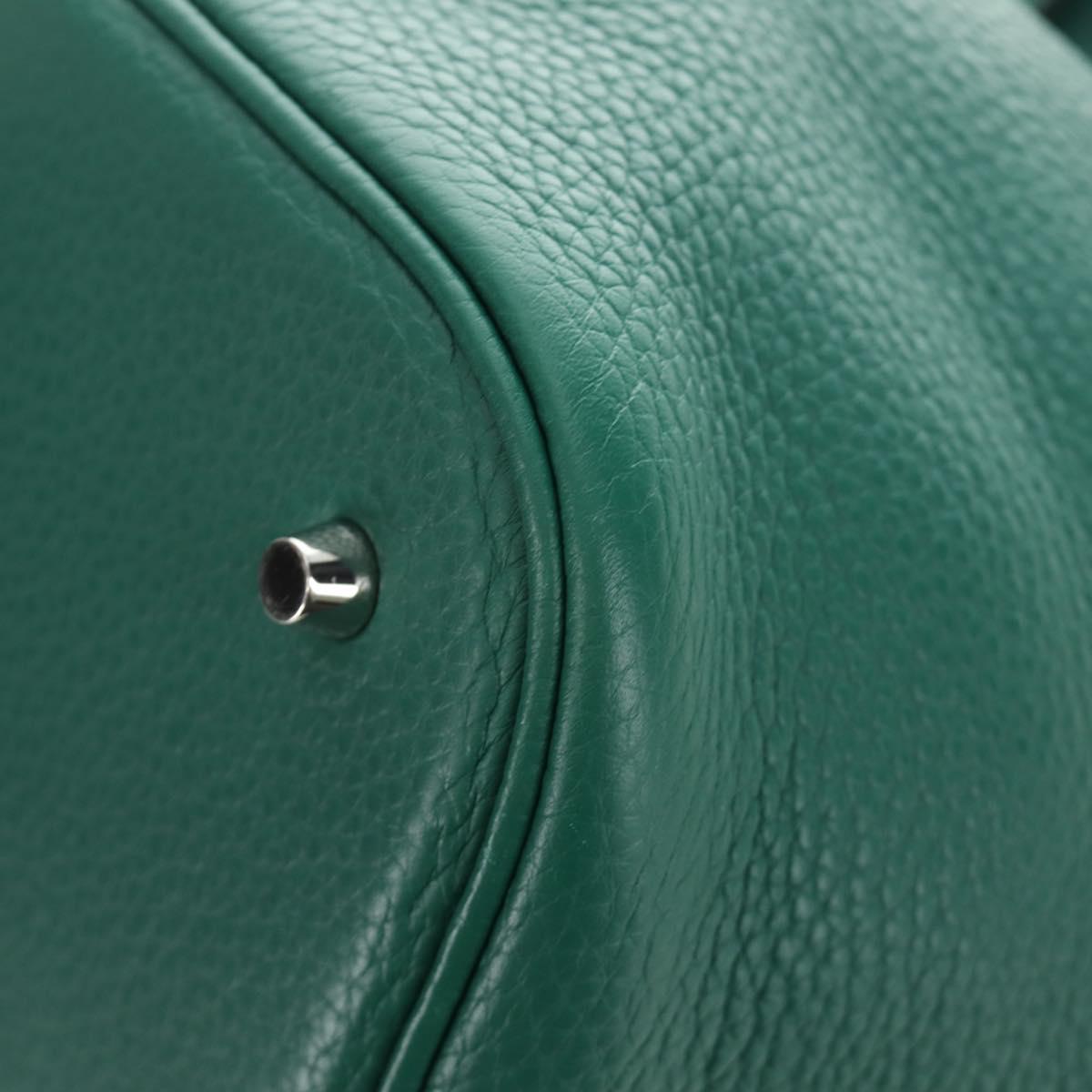 HERMES Picotan Lock GM Hand Bag Taurillon Clemence Green Silver Auth 190070SAM