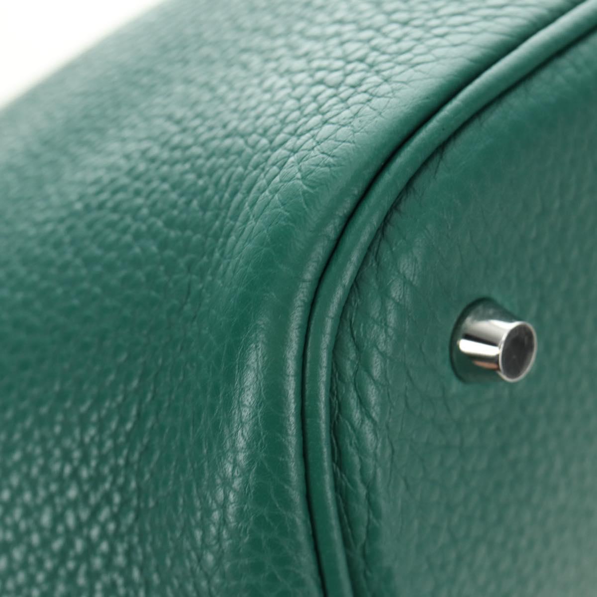 HERMES Picotan Lock GM Hand Bag Taurillon Clemence Green Silver Auth 190070SAM