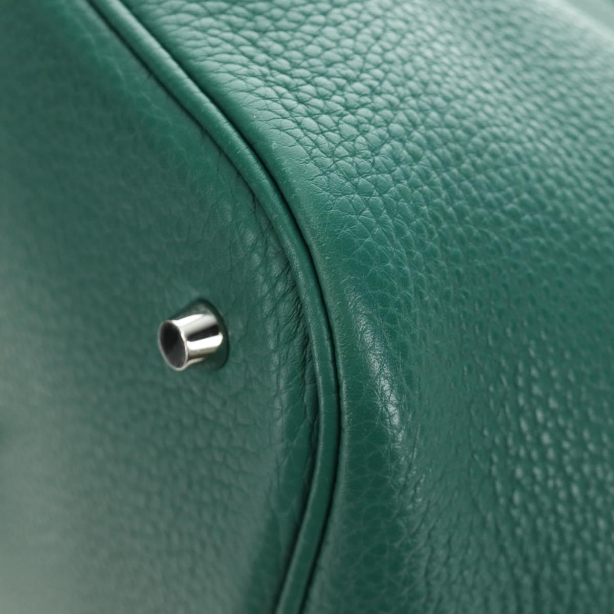 HERMES Picotan Lock GM Hand Bag Taurillon Clemence Green Silver Auth 190070SAM