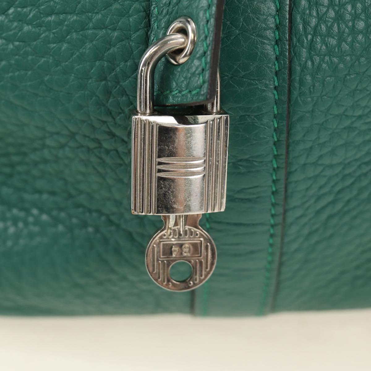 HERMES Picotan Lock GM Hand Bag Taurillon Clemence Green Silver Auth 190070SAM