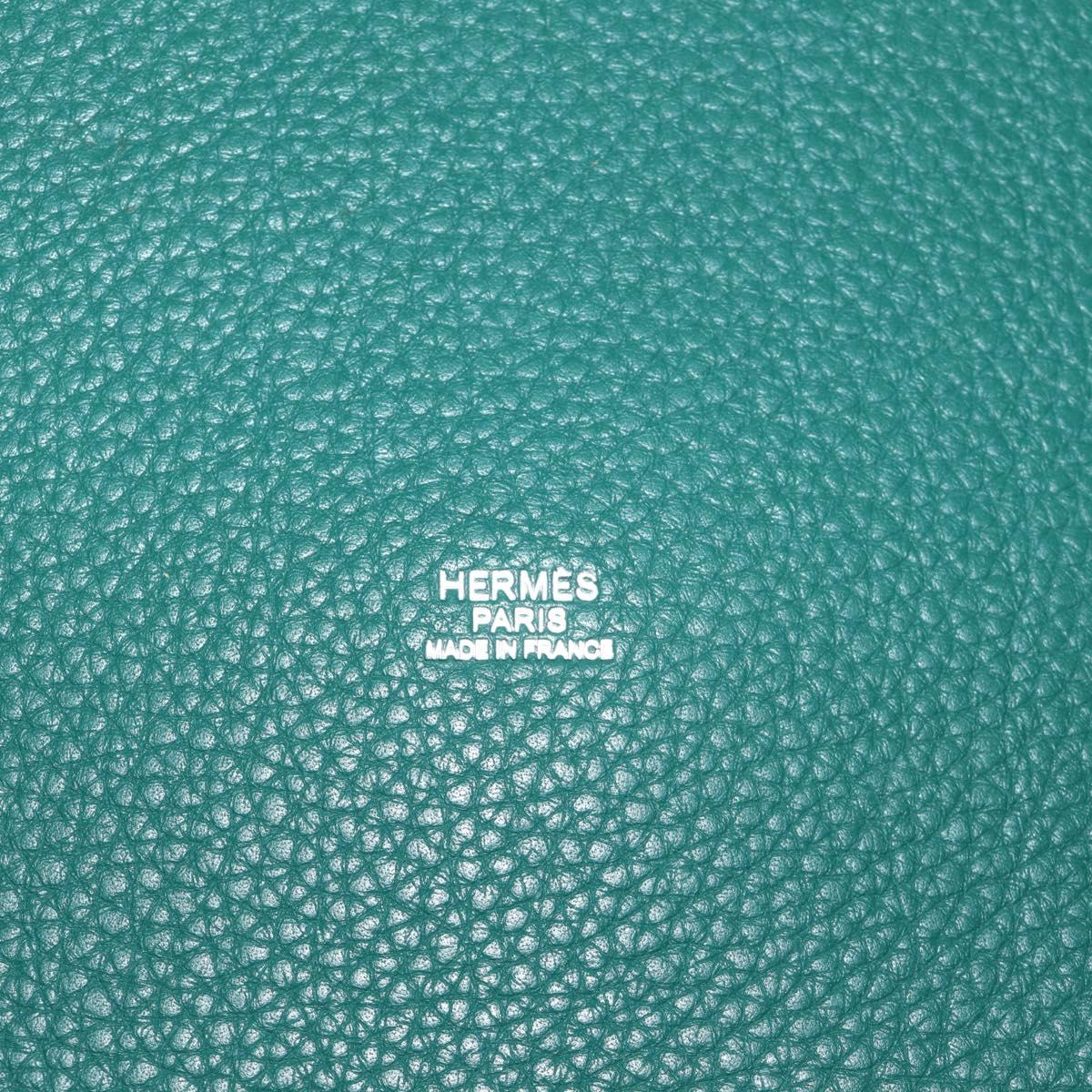 HERMES Picotan Lock GM Hand Bag Taurillon Clemence Green Silver Auth 190070SAM