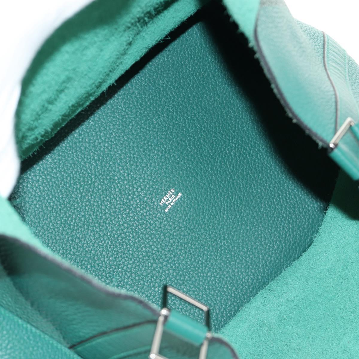 HERMES Picotan Lock GM Hand Bag Taurillon Clemence Green Silver Auth 190070SAM