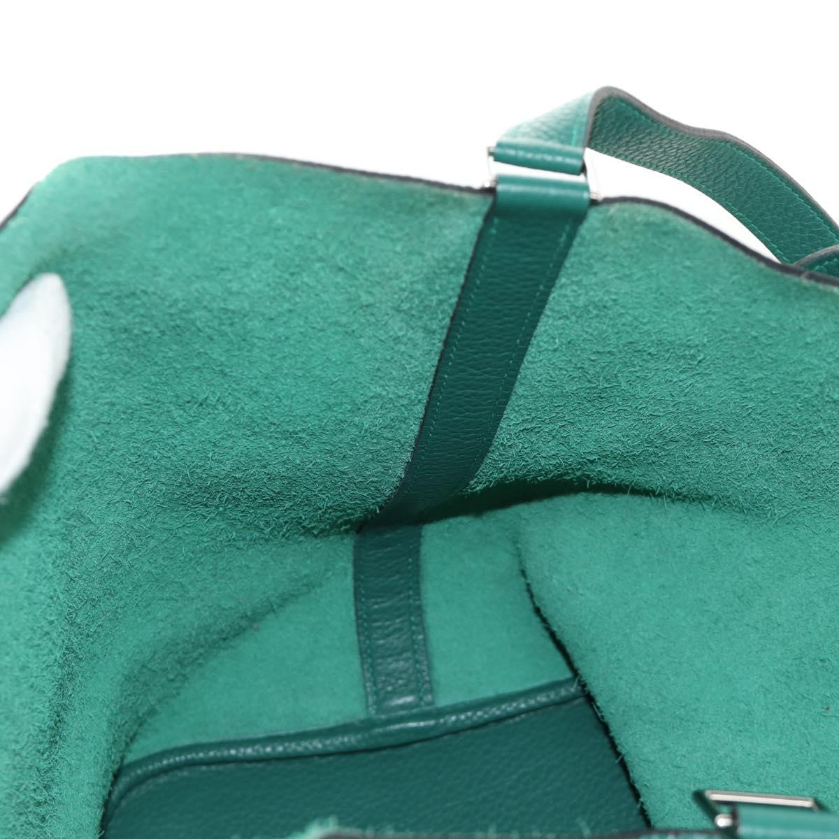 HERMES Picotan Lock GM Hand Bag Taurillon Clemence Green Silver Auth 190070SAM