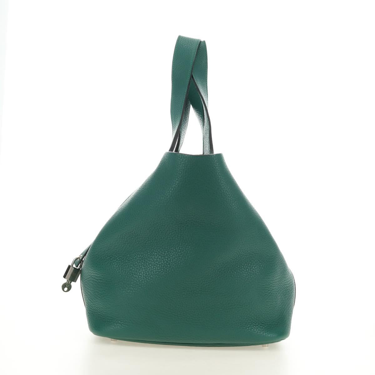 HERMES Picotan Lock GM Hand Bag Taurillon Clemence Green Silver Auth 190070SAM