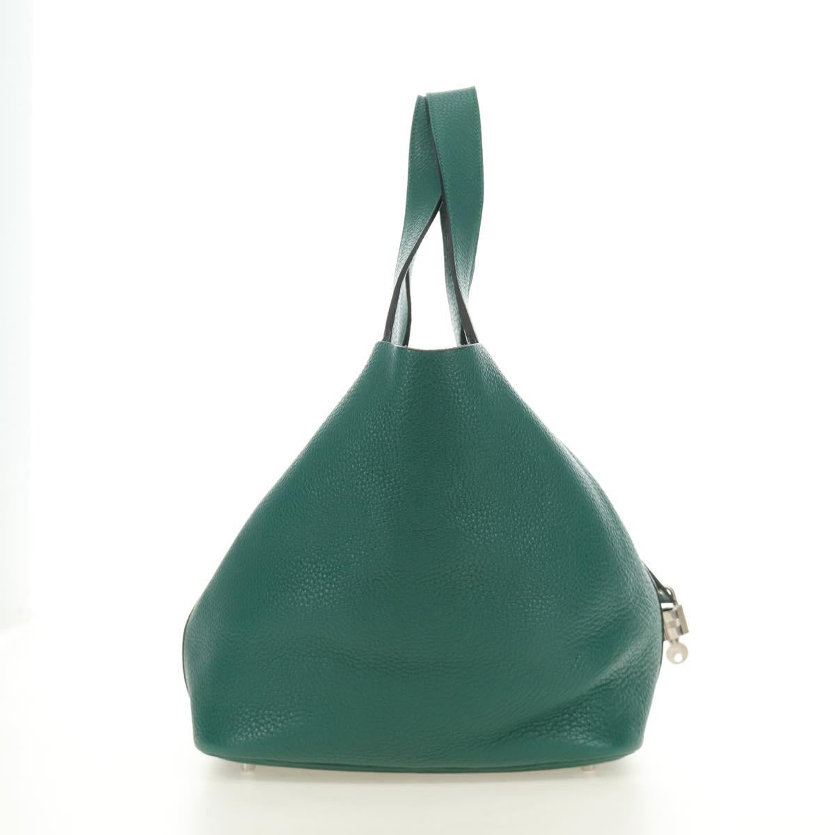 HERMES Picotan Lock GM Hand Bag Taurillon Clemence Green Silver Auth 190070SAM