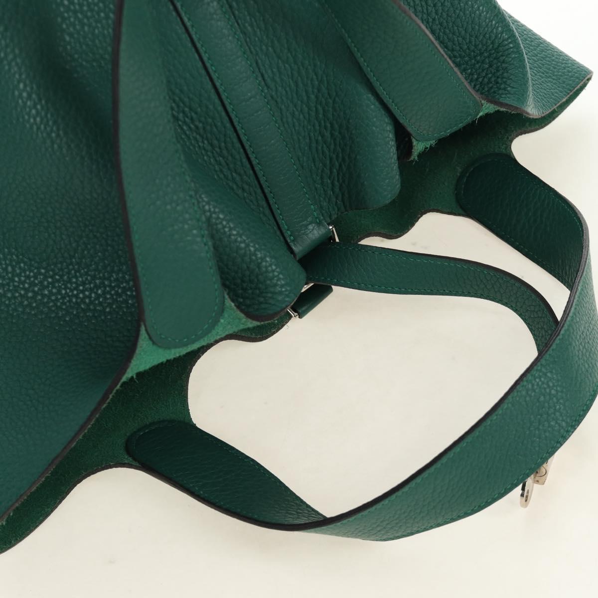 HERMES Picotan Lock GM Hand Bag Taurillon Clemence Green Silver Auth 190070SAM