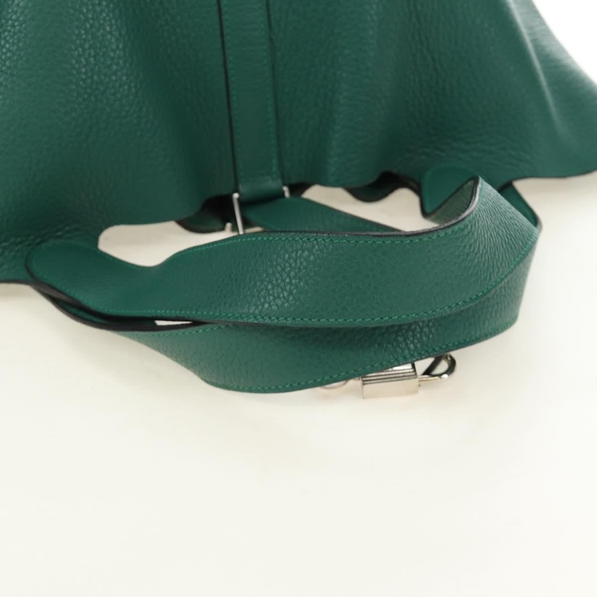 HERMES Picotan Lock GM Hand Bag Taurillon Clemence Green Silver Auth 190070SAM