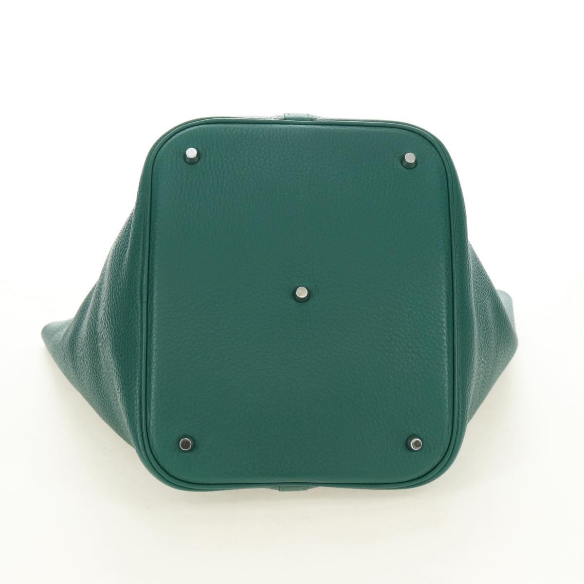 HERMES Picotan Lock GM Hand Bag Taurillon Clemence Green Silver Auth 190070SAM