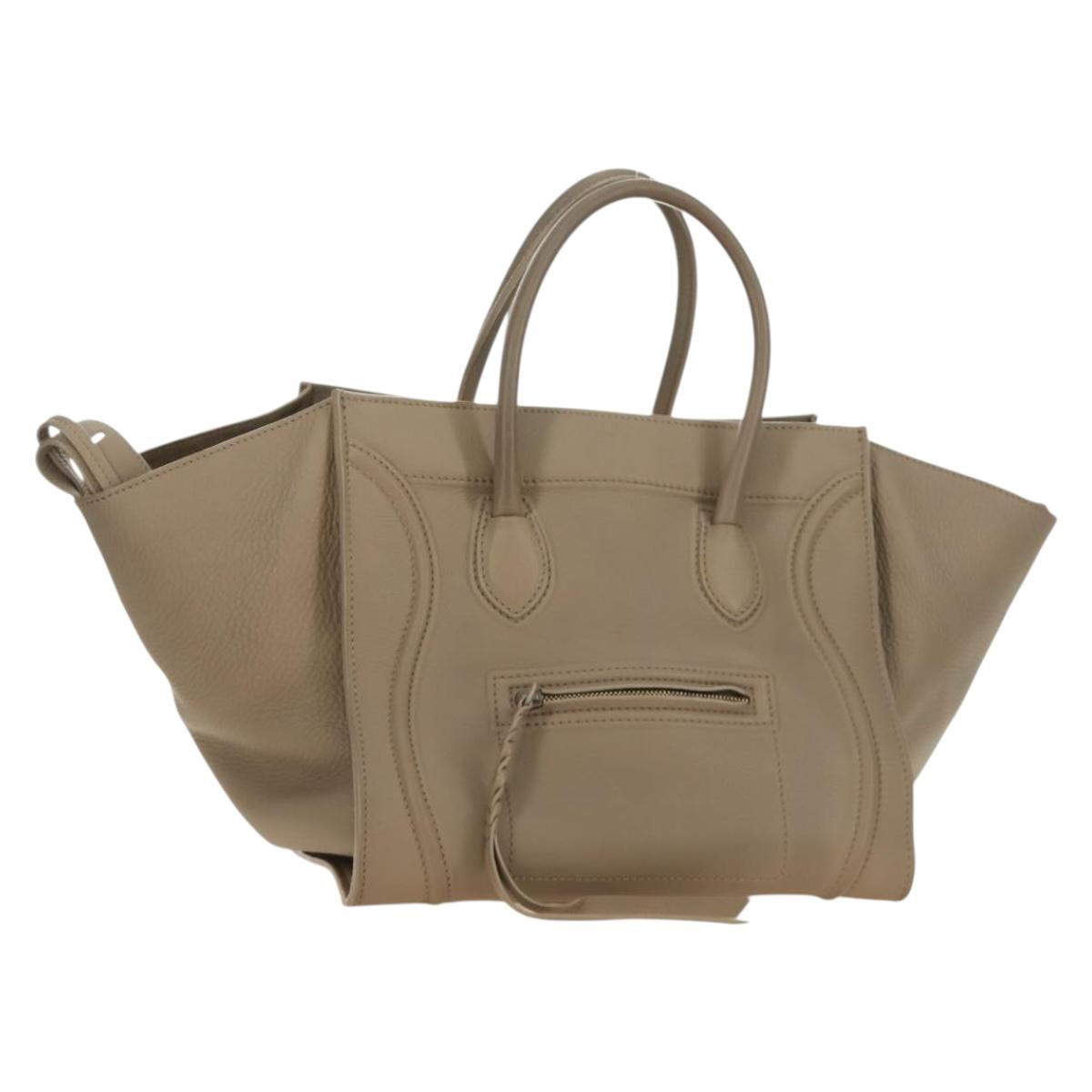 CELINE Luggage Small Square Phantom Hand Bag Leather Beige Auth 190074M