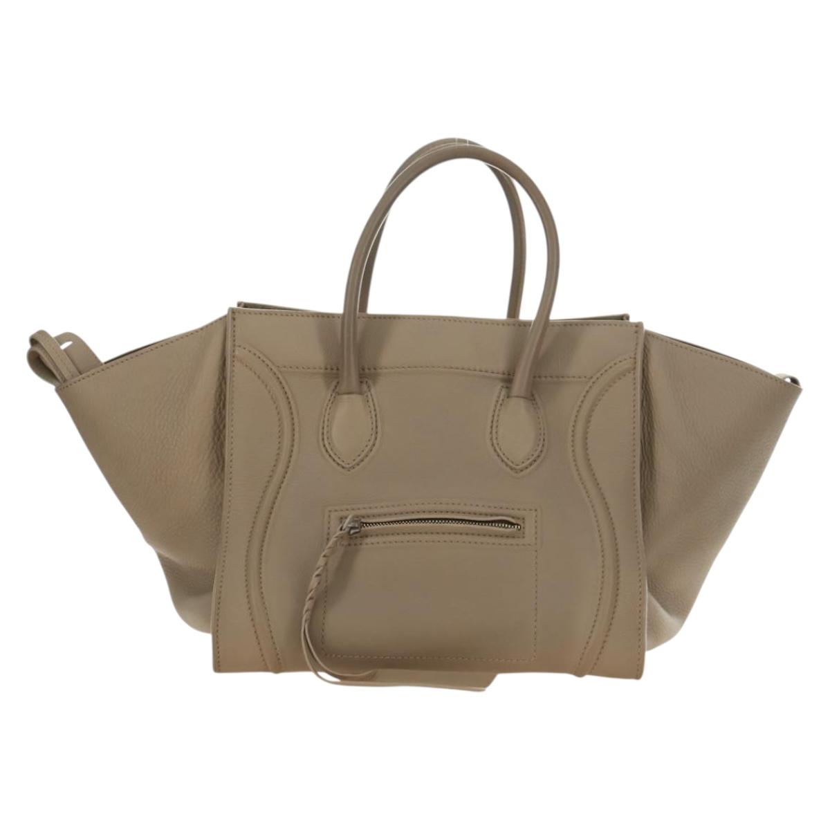 CELINE Luggage Small Square Phantom Hand Bag Leather Beige Auth 190074M