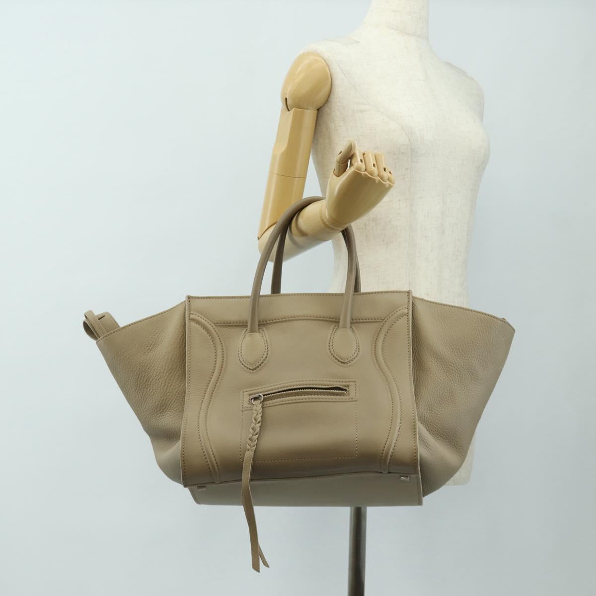 CELINE Luggage Small Square Phantom Hand Bag Leather Beige Auth 190074M