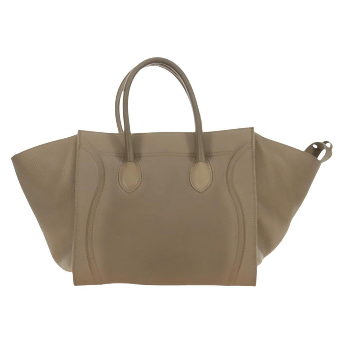 CELINE Luggage Small Square Phantom Hand Bag Leather Beige Auth 190074M