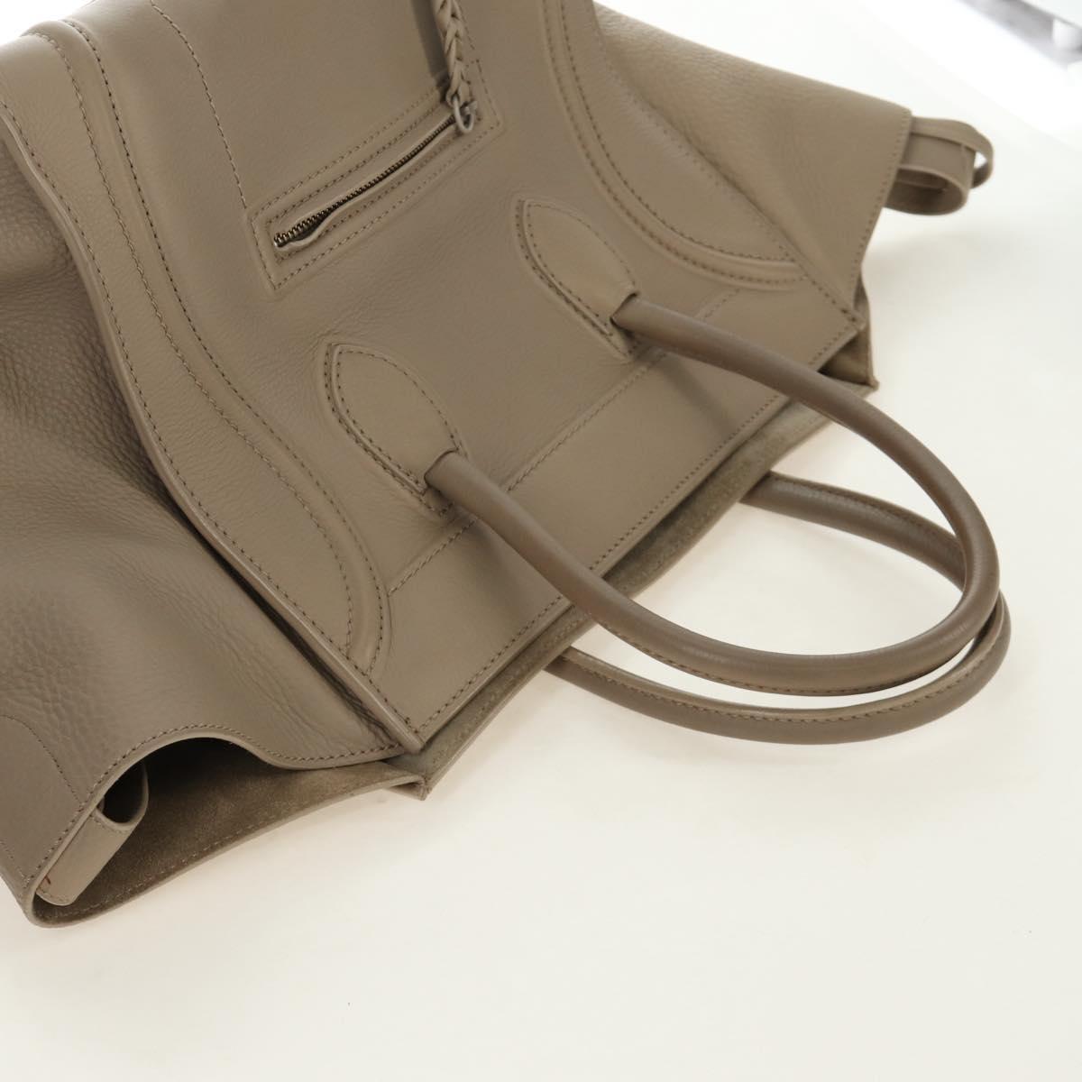 CELINE Luggage Small Square Phantom Hand Bag Leather Beige Auth 190074M