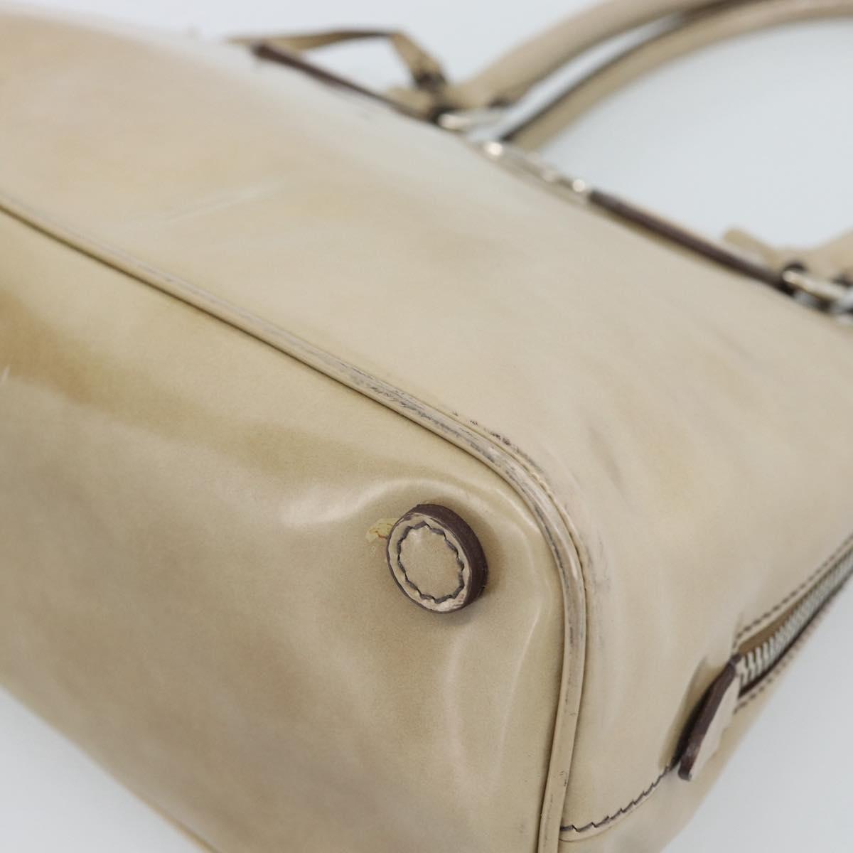 PRADA Hand Bag Patent Leather Beige Silver Auth 190075A