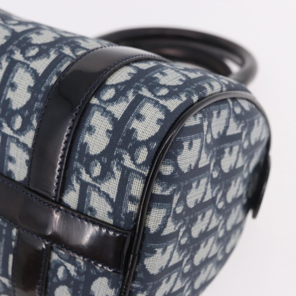 Christian Dior Trotter Canvas Hand Bag PVC Navy Gold Auth 190076SAV