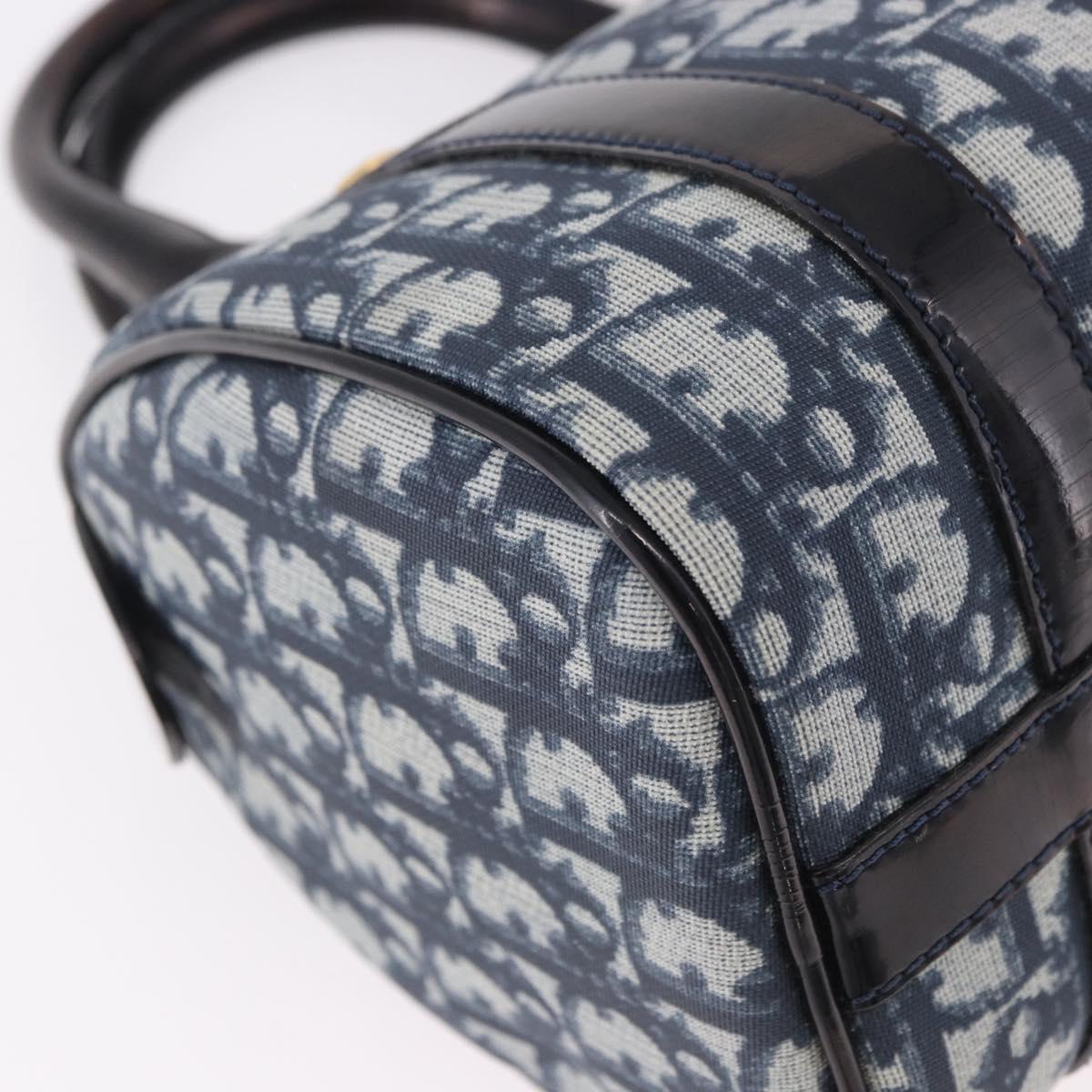Christian Dior Trotter Canvas Hand Bag PVC Navy Gold Auth 190076SAV